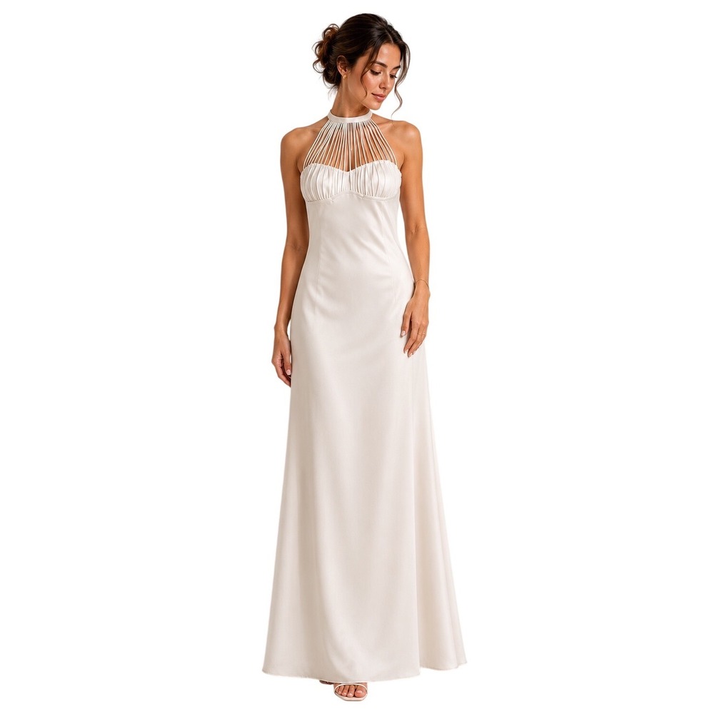 Victoria Jane Ivory White Cage Halter Neck‎ Maxi Dress Sleeveless, Size 12, NWT